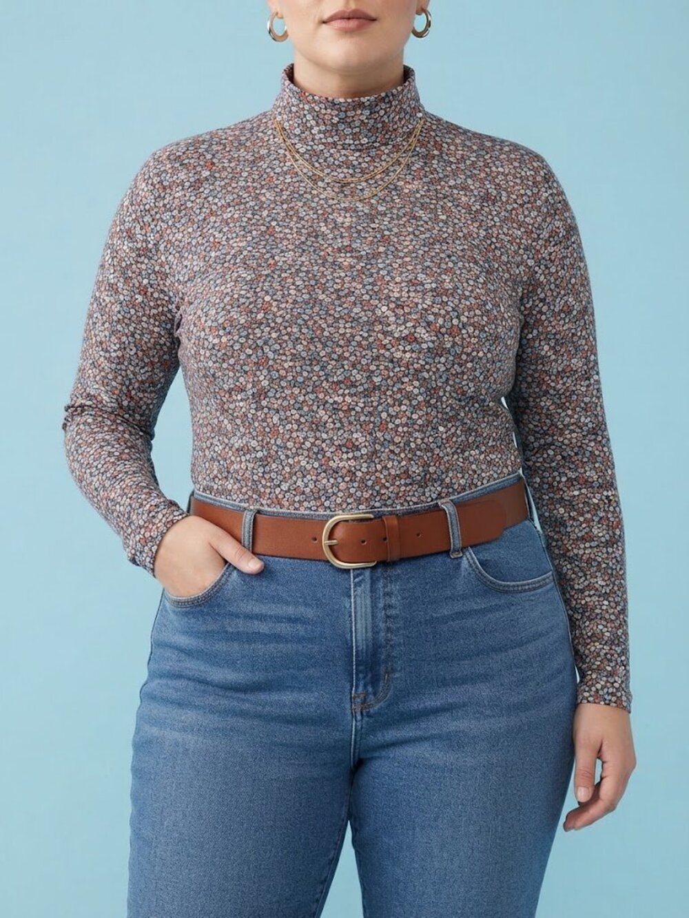 LANDS' END Floral Mockneck Long Sleeve Shirt